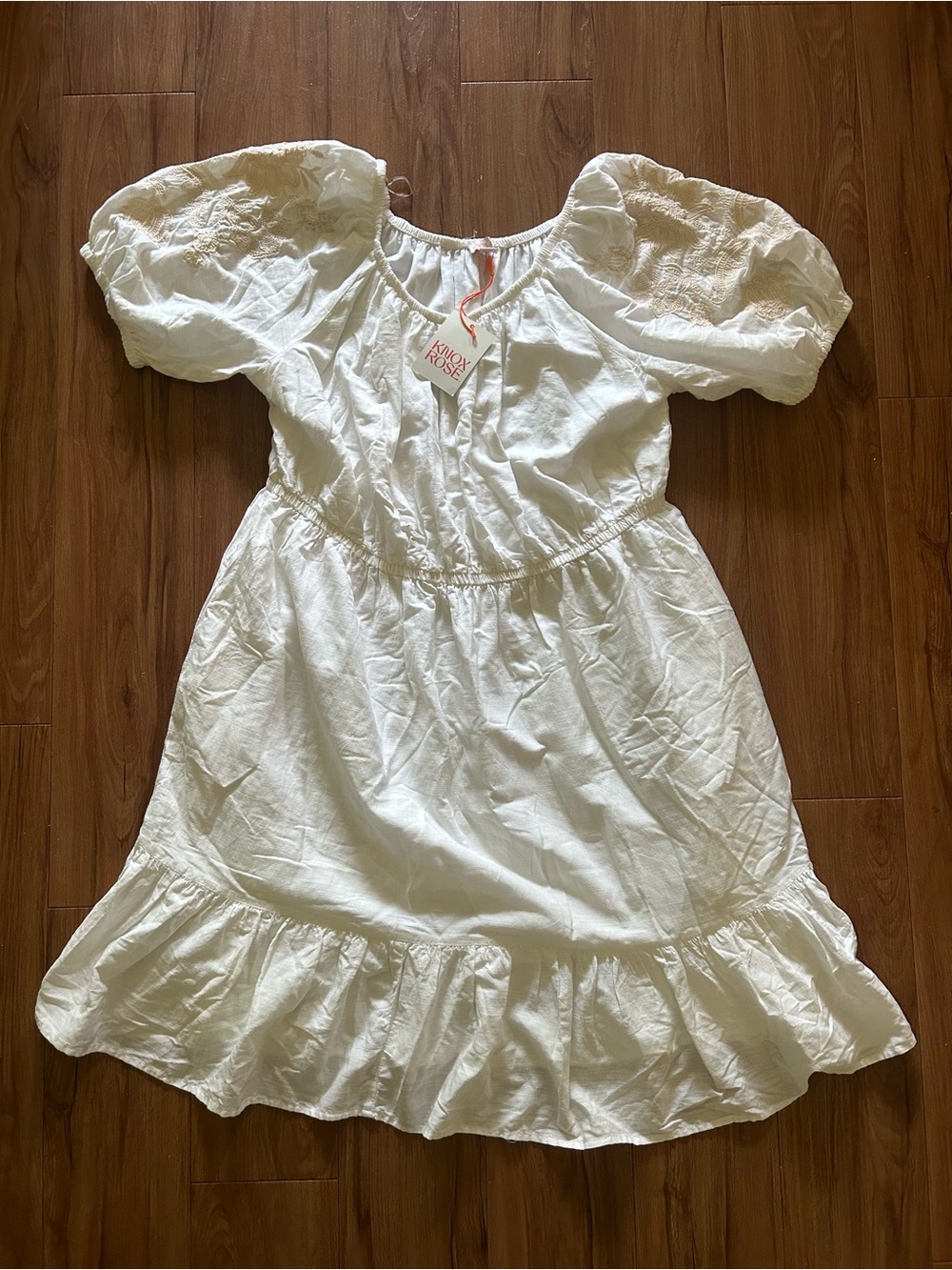New Know Rose White Cream Puff-Sleeve Dress XXL